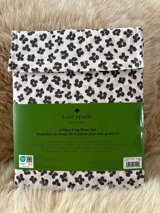 Kate Spade New York Floral Leopard Print 4-Piece Sheet Set | King | NEW - Picture 2 of 6